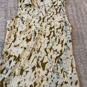 CAbi Olive and Cream Patterned Blouse